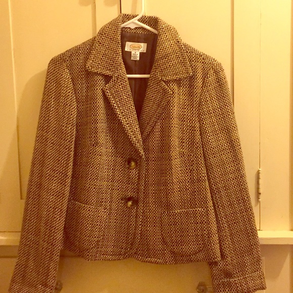 Talbots Tops - Talbots Petites Brown/Tan/Cream Stitch Blazer SZ 8